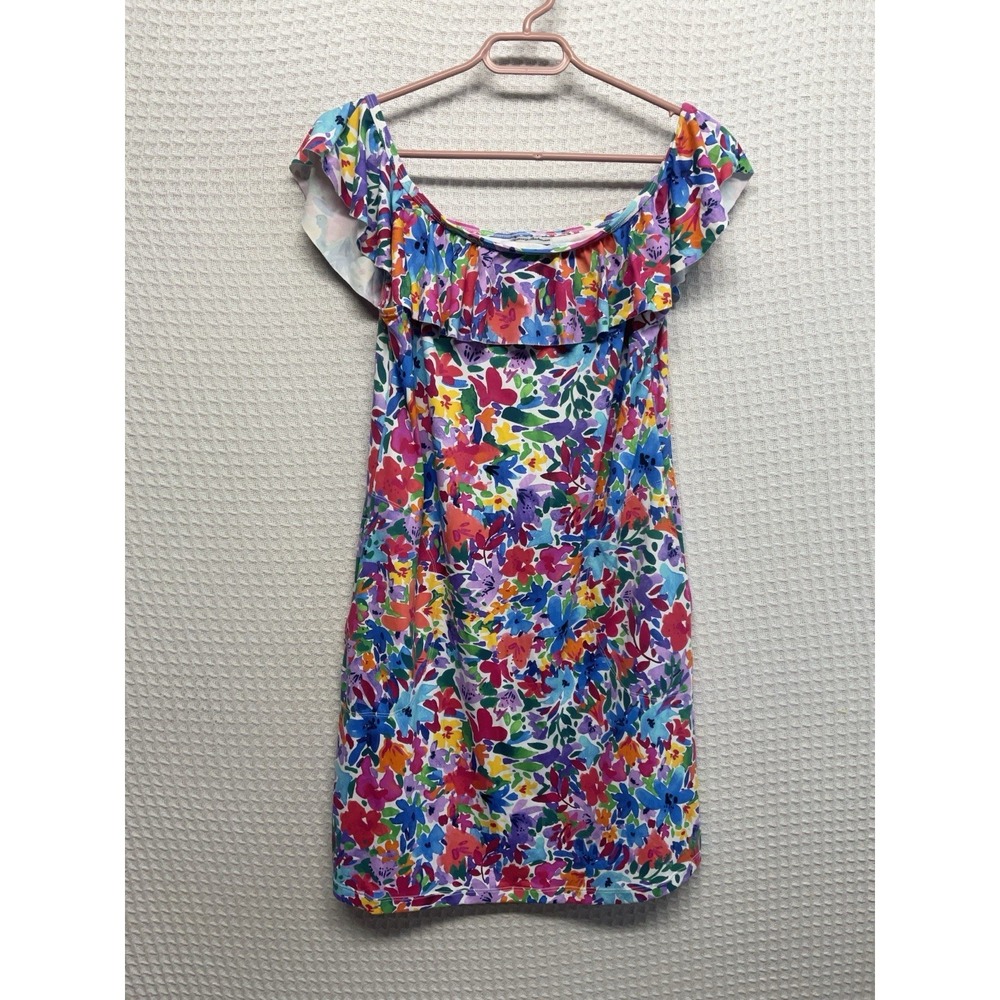 Tommy Bahama Watercolor Floral off-the-shoulder cover-up dress women XS Blue UPF